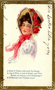 Vintage Postcard Pretty Lady With Flower Bonnet Artist Signed Praik Ball 1910 - Picture 1 of 3