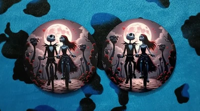 JACK SKELLINGTON & SALLY - GONE FOR A RIDE -  PAIR OF PRINTED ROUND COASTERS - Image 1 of 2