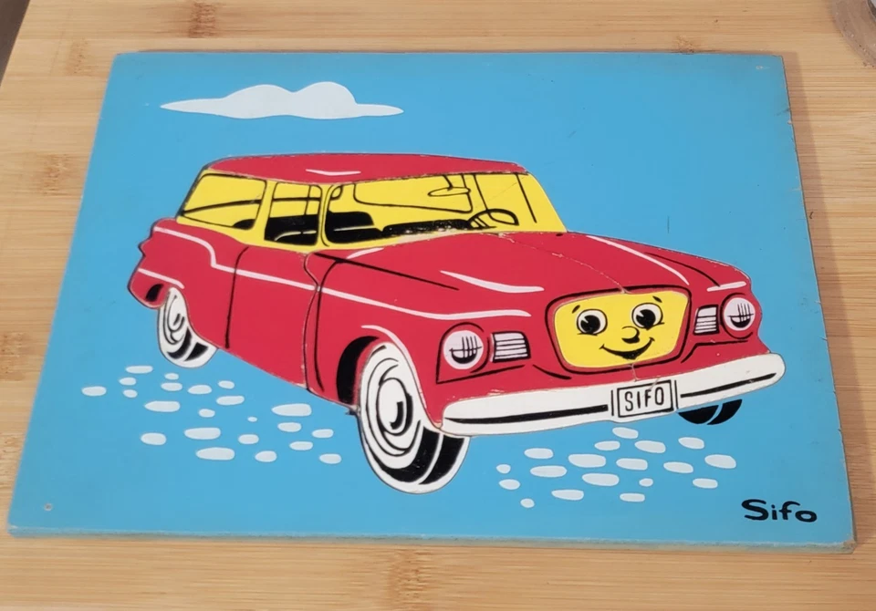 PUZZLE DE MADERA Sifo de colección raro piezas de madera vagón rojo Foto 1 de 1