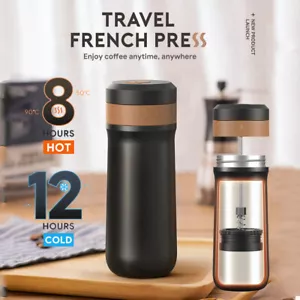 320ml French Press Coffee Maker Stainless Steel Vacuum Insulated Travel Mug Cup - Picture 1 of 12