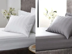 40cm Extra Deep Fitted Bed Sheet Stripe TC 200 100% COTTON Hotel Quality - Picture 1 of 6