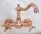 Antique Red Copper Bathroom Basin Sink Faucet Dual Handles Mixer Tap Wall Mount
