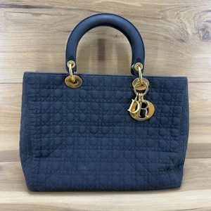 DIOR Vintage Lady Dior Cannage Black Quilted Tote Large Nylon - Picture 1 of 16