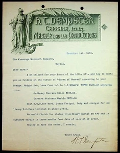 H. T. Dempster Letterhead Carrara Italy 1903 Marble Monument Headstones - Picture 1 of 2