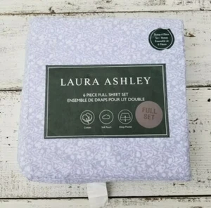 Laura Ashley COTTON 6 pc FULL SHEET SET Gray Floral Shabby Chic - Picture 1 of 5