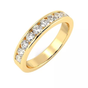 1Ct Lab-Grown Round IGI Diamond Channel Set Half Eternity Ring 14K Yellow Gold - Picture 1 of 6