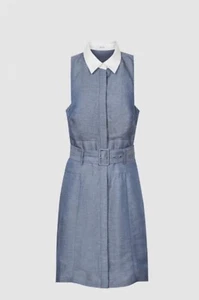 Reiss Mira contrast-collar chambray linen-blend mini dress Size 14 NEW RRP£185 - Picture 1 of 12