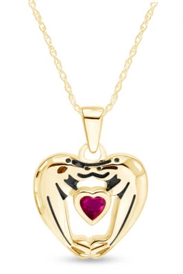 Collar colgante corazón manatí leones marinos amantes rubí chapado en oro amarillo de 14K Foto 1 de 4