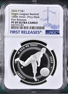 2022 p negro leagues baseball proof silver dollar 100th privy ngc pf69 uc fr - Picture 1 of 5