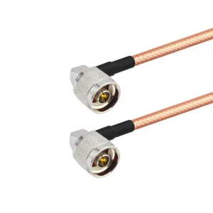 N-Type Male Plug to Plug right angle Adapter Cable RF Pigtail RG142 COAX 15cm 6" - Bild 1 von 3