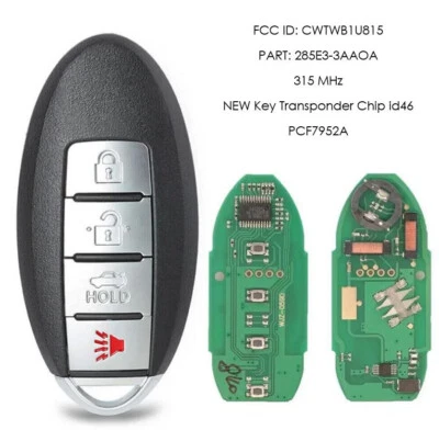 Keyless Remote Smart Key Car FOB for Nissan Leaf 2016 CWTWB1U815 285E3-3AA0A - Изображение 1 из 4