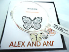 Alex and Ani CABBAGE WHITE BUTTERFLY Shiny Silver Bangle New W/Tag Card & Box