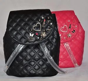 GUESS Darin Quilted Backpack School Bag Sac Purse Black Lipstick Charms New - Picture 1 of 11