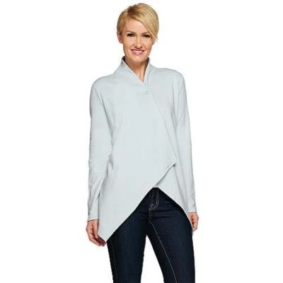 Denim & Co. Size S Light Grey Wrap Front Cardigan with Single Button Closure - Image 1 of 4