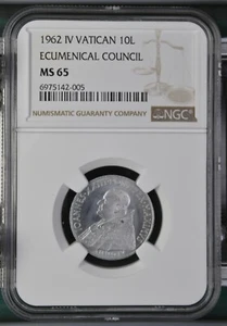 1962 IV Vatican 10 Lire Ecumenical Council - NGC MS 65 - Picture 1 of 2