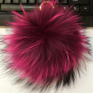 Bola de piel de mapache real rojo rosa de 15 cm/6" bolsa de pompón grande bolsa colgante teléfono - Imagen 1 de 1