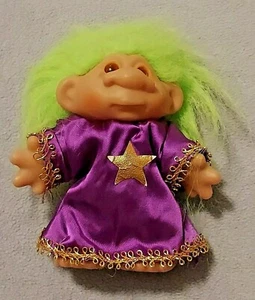 Bata de colección DAM Wizard Troll 1986 pelo verde púrpura estrella coleccionable - Imagen 1 de 7