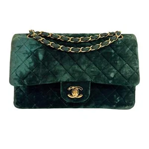 Bolso de Hombro Chanel Clásico Atemporal Solapa 25 Verde Terciopelo Cadena - Imagen 1 de 23