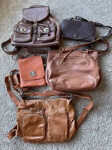 5 Bags Lot Brown Leather Unique Purses Backpack Italy Shoulder Vintage Messanger