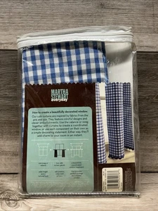 Martha Stewart Gingham Plaid Check Cafe Curtains VALANCE Blue White 60" Rickrack - Picture 1 of 2