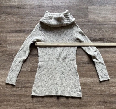 Fenn Wright Manson Sz S Sweater Cowl Turtle Neck Lambs Wool Beige Cable Knit - Image 1 of 4