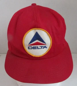 VINTAGE 80's DELTA Airlines Patch Red Trucker Hat Snap Back Adjustable - Picture 1 of 5