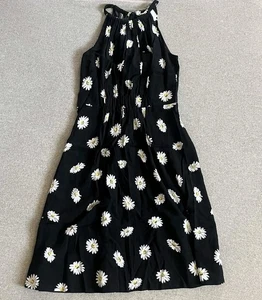 Vestido Kate Spade Mujer 6 Negro Blanco Margarita Floral Sin Mangas Halter Midi Verano - Imagen 1 de 18