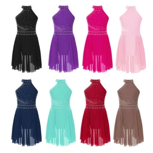 Kids Girls Dancewear Rhinestones Lyrical Dance Dresses Sleeveless Performance - Picture 1 of 86