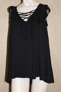HIPPIE ROSE Womens Black Scoop Neck Sleeveless Casual Top Ruffles Size XL _ R4-1 - Picture 1 of 6