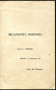 Messagerie Maritime Paquebot SPHINX ligne Chine et Japon.liste de passagers.1928 - Picture 1 of 5