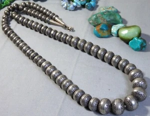 KEWA Tenorio Stamped Navajo DESERT PEARLS Sterling Silver 26.5" NECKLACE onChain - Picture 1 of 13