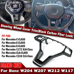 1x Carbon Fiber Look Steering Wheel Trim Cover For Benz W176 W204 W212 2012-14 - Picture 1 of 7