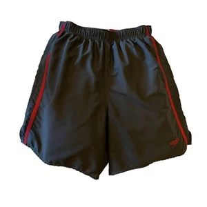 Speedo Men's S Dark Gray Swim Trunks Shorts Red Side Stripe Mesh Lined 77210 - Picture 1 of 5
