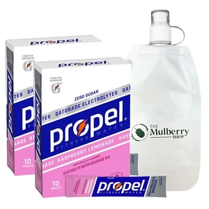 Propel Powder Packets Raspberry Lemonade 2 Boxes With Collapsible Water Bottle - Picture 1 of 8