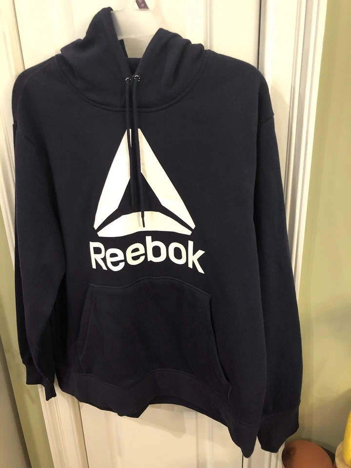 Reebok Men's Navy Blue Long Sleeve Delta Logo Hoodie Size 2XL