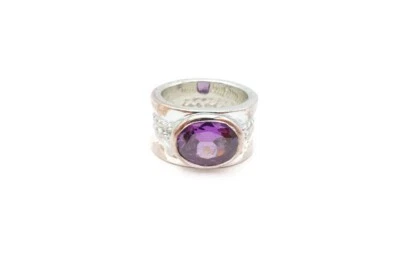 Sterling Silver 925 Purple Cubic Zirconia Ring Size 4 - Image 1 of 4