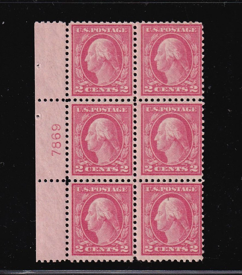 1917 Washington 2c carmine Sc 499 MNH glazed original gum OG plate block (5J - Image 1 of 1