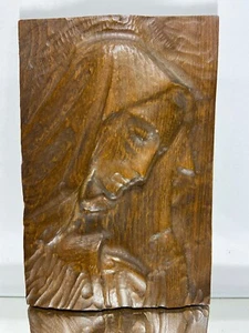 VTG. Hand Carved Wood Folk Art Primitive Wall Sculpture Mother Mary - Picture 1 of 10
