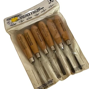Vintage Footprint 6pc Carving Tool Set Sheffield England Chisels Woodworking - Picture 1 of 6
