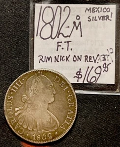 1802 Mo FT Mexican 8 Reals silver World Coin. (Rim Nick On Rev) ENN Coins - Picture 1 of 3