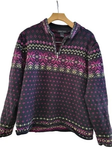 Nomadic Traders Womens Black Fair Isle 1/4 zip sweater size Large ski Snowflake - Picture 1 of 6