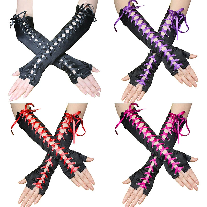 Women's Sexy Elbow Length Fingerless Lace Up Arm Warmer Long Punk Gloves ✿ - Image 1 of 4