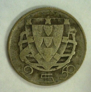 SELTENES SCHLÜSSELDATUM 1937 PORTUGAL SILBER 2 1/2 ESCUDOS REDUZIERT 7.9.25 (3595) - Bild 1 von 2