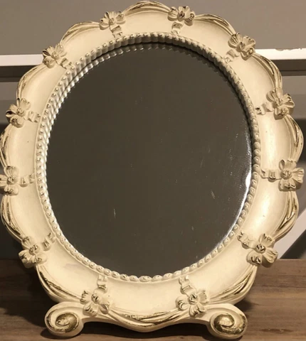Vintage/Antique Mirror 13" X  11" Ivory/Gold Cover