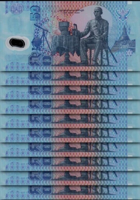 THAILAND 50 BAHT P102 1997 KING OS Replacement Running # 10 POLYMER UNC LOT NOTE - Image 1 of 3