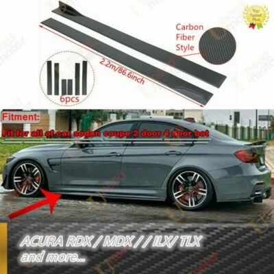 For ACURA Rocker Panel Lips Carbon Fiber Style Side Skirts Body Extensions Sedan - Image 1 of 4