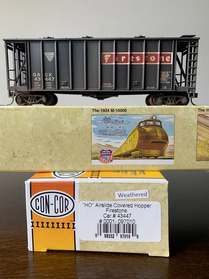 HO Scale Con-Cor Airslide Covered Hopper 2pack FIRESTONE