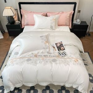 Luxury Flower Embroidery Duvet CoverSet Bed Sheet Long-staple Cotton Bedding Set