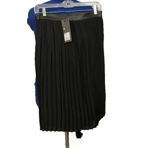 Mossimo Women's Sz 6 Black Chiffon Pleated Faux Leather Waistband Lined Skirt - Picture 1 of 12