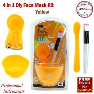 DIY Beauty Facial Face Care Mask Kit Yellow Mixing Bowl Brush Stick Spoon - Picture 1 of 5